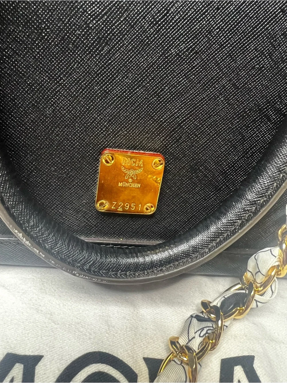 MCM Black Saffiano Leather Satchel Top Handle Crossbody Bag Gold Hardware